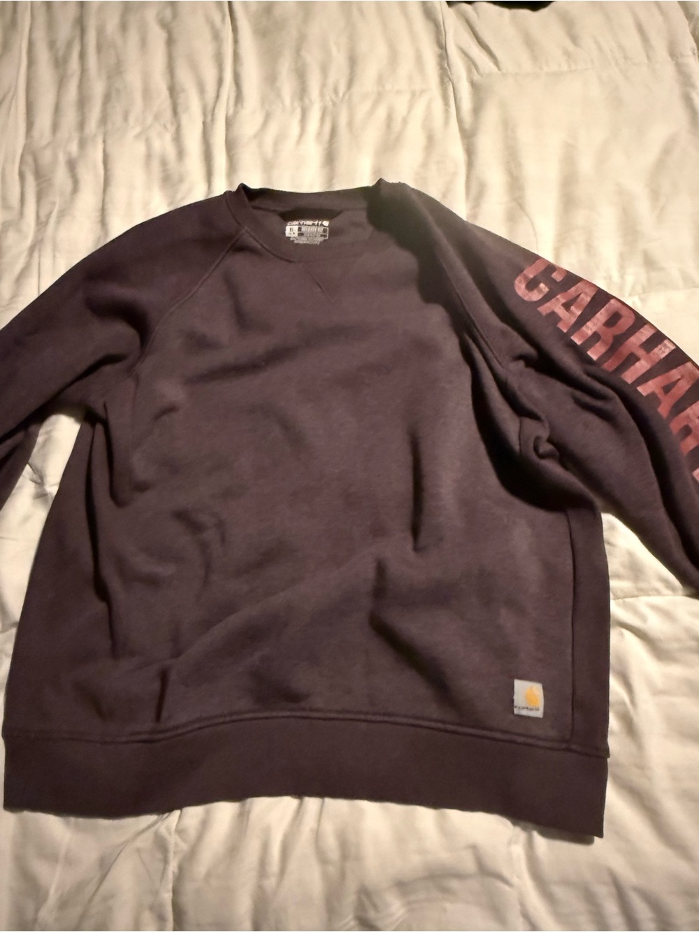 Carhartt woman’s Crewneck Sweatshirt in Plum with Pink Sleeve Logo
